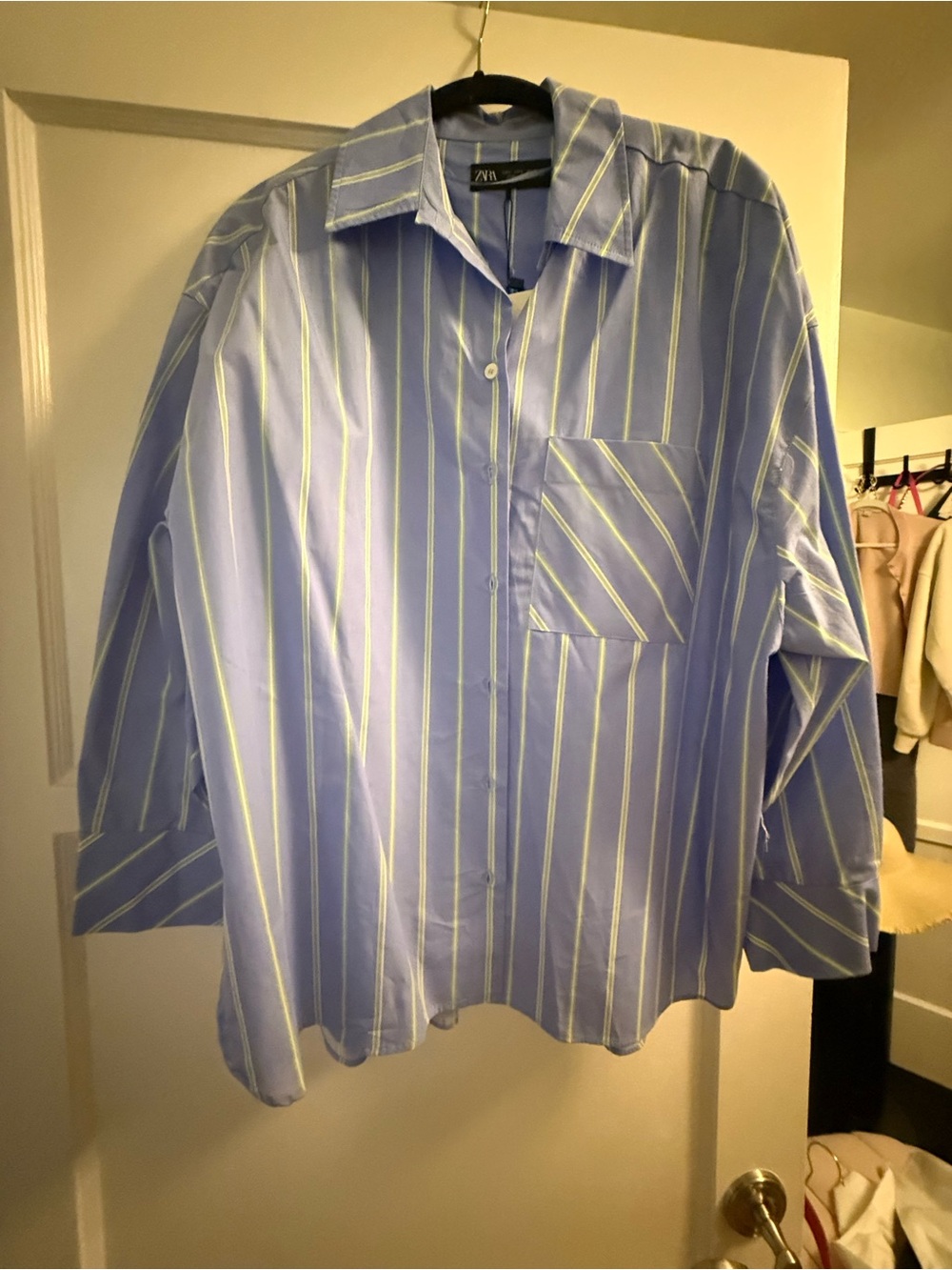 NWT Zara Light Blue Striped Casual Button-Down Shirt